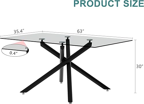 Miniatura 4 de Mesa de comedor rectangular de cristal minimalista grande y moderna para 6 y 8 pulgadas con mesa de vidrio templado de 0.39 pulgadas y patas de