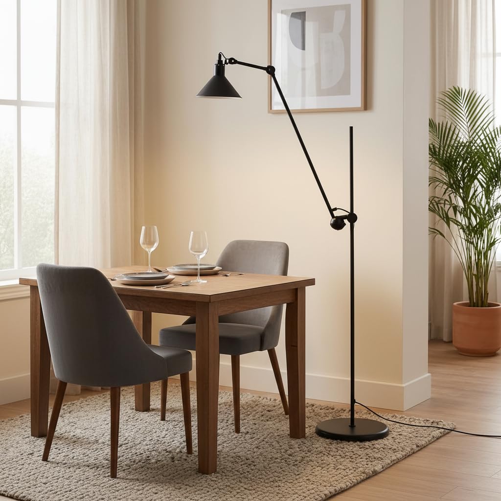 Barcelona LED Candeeiro de Pé Articulado RUBY 215 E27 Preto – Candeeiro Industrial de Chão 360° Ajustável, Base Estável 9 kg, Design Loft para Sala Escritório Estúdio (Lâmpada Não Incluída)