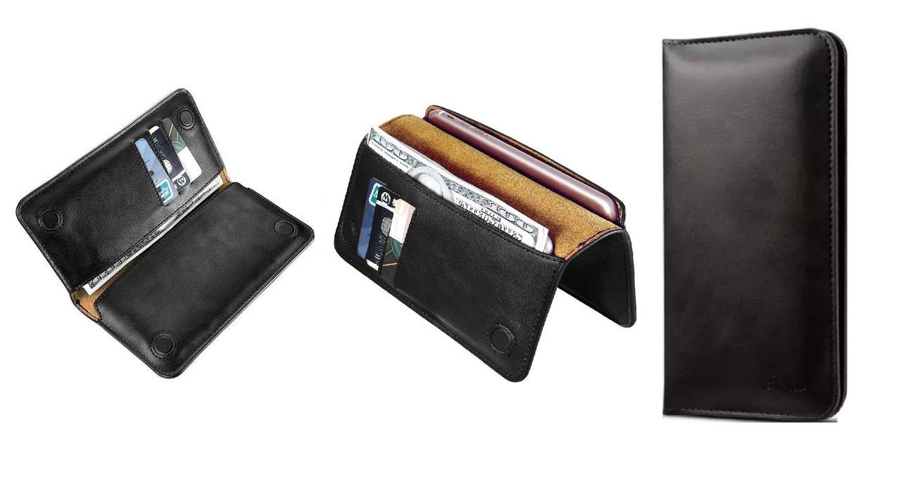 WHITBULL Leather Wallet Case Handmade Magnetic Mobile Pouch with Card & Cash Slot Case for Motorola G9 (India) / Motorola One Fusion/Motorola G9 Play - Black