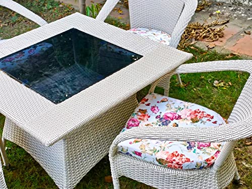 Image of Anaya Decor D-8 Chairs Table Set 4+1 Wicker Patio Furniture Sets 4 Chair and 1 Table with Cushions for Garden Balcony Bedroom Powder Coated Frame Uv Protected Wicker (Off White)