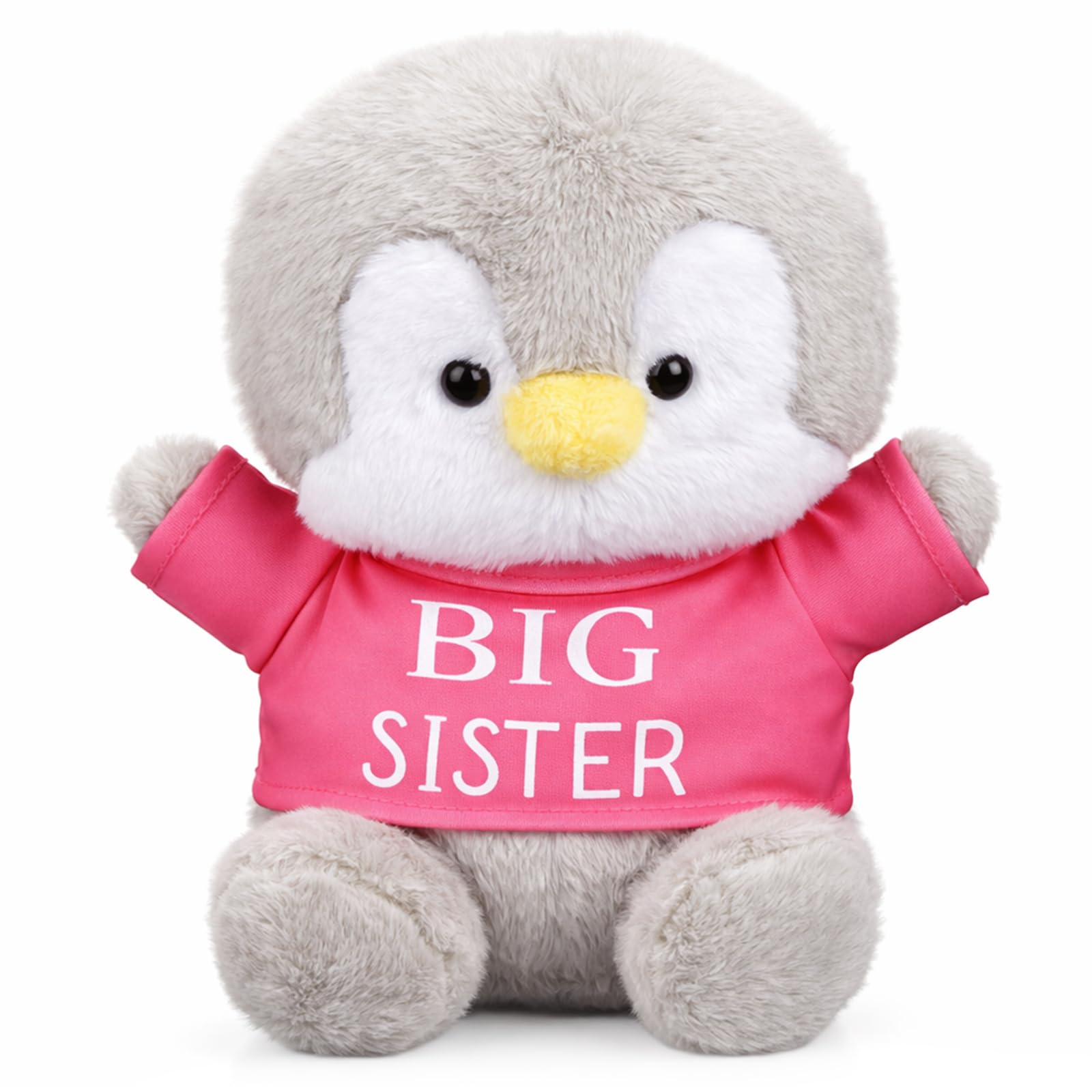 Big Sister Stuffed Animal Gift for Gift Plush Toy Set 8.7" Soft Penguin | Big Sister Gift Stuffed Animal with Removable T-shirt, Newborn Baby Shower Party Gift, Toddler Girl Cuddle Companion, Pink