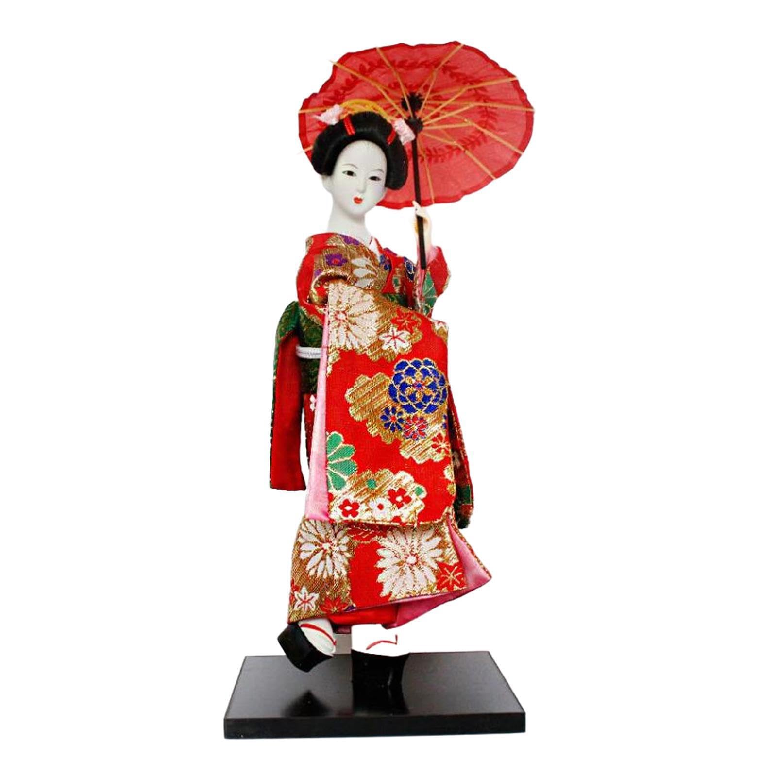 PIXZCSA Asian Geisha Doll Resin Statue With Traditional Kimono Decorative Collectible Ethnic Japanese Geisha Dolls Kimono Dolls 12inch Beautiful Color, Red, Height 30cm
