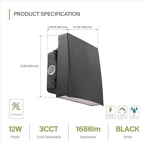 Miniatura 2 de ASD Paquete de luz LED de pared de 12 W, fotocélula de corte ajustable, iluminación exterior del atardecer al amanecer, 3000 K4000 K5000 K