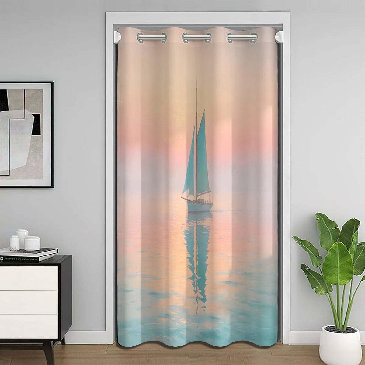 Rideau de Porte 3D Bateau à Voile 150x203cm pour Entrée