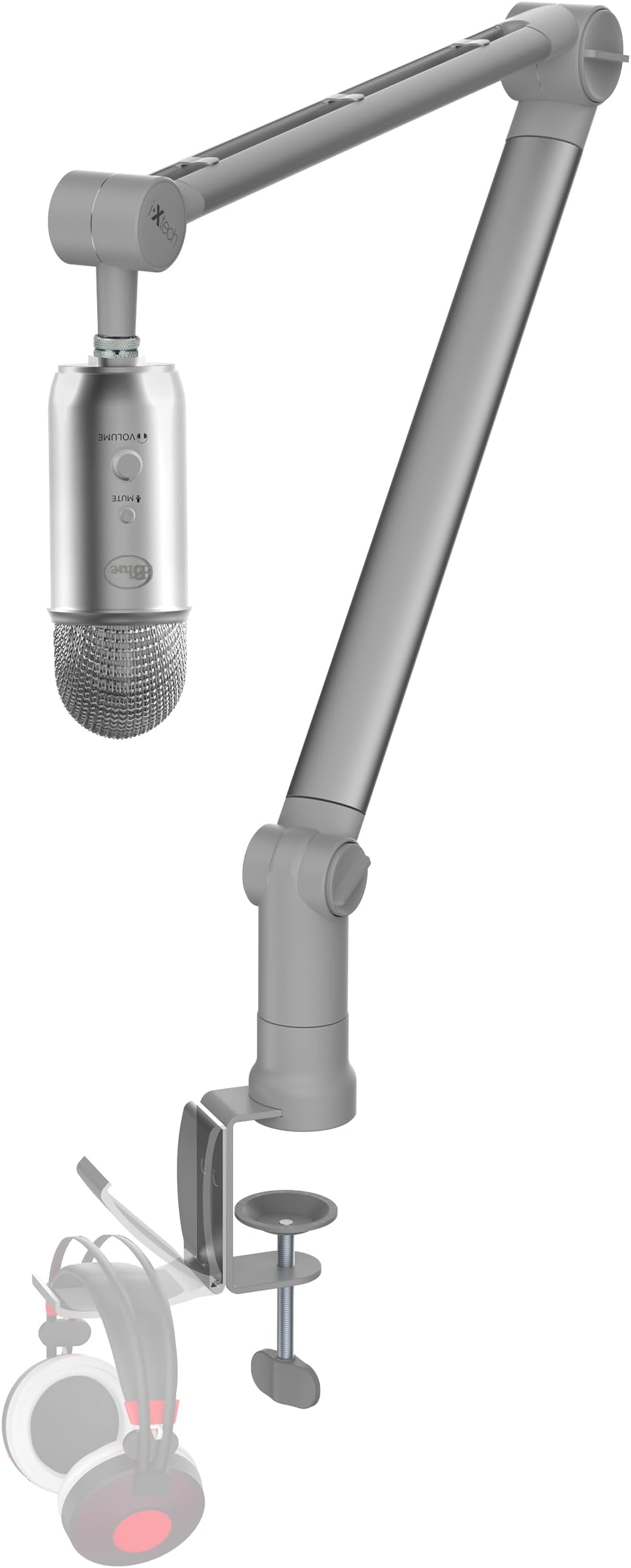 IXTECH Microphone Boom Arm with Desk Mount, 360° Rotatable, Adjustable and Foldable Scissor Mounting for Podcast, Video Gaming, Radio and Studio Audio, Sturdy and Universal (ELEGANCE MATTE SILVER)