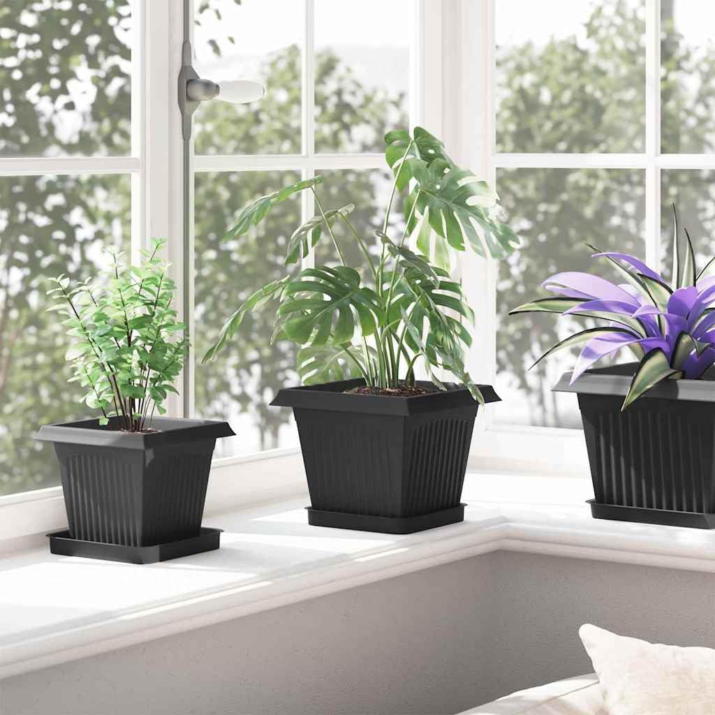 6er Set Blumentöpfe eckig Kunststoff, 20x20x16 cm Pflanzentöpfe für Außen und Innen, Moderne Pflanzgefäße in Schwarz mit Drainagelöchern für Garten, Balkon und Terrasse