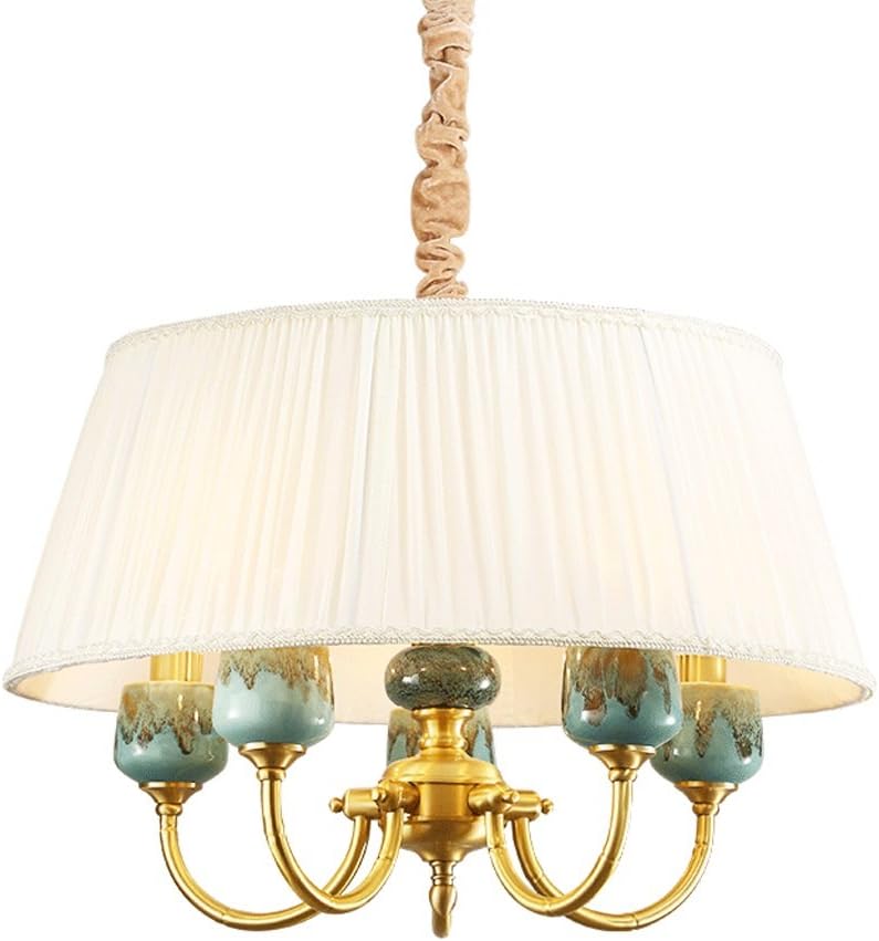 Restaurant Chandelier E14 Multiple Head Copper lamp SYAODU Pleated lamp Shade Hanging Lights, ice Crack Ceramic Ceiling Light