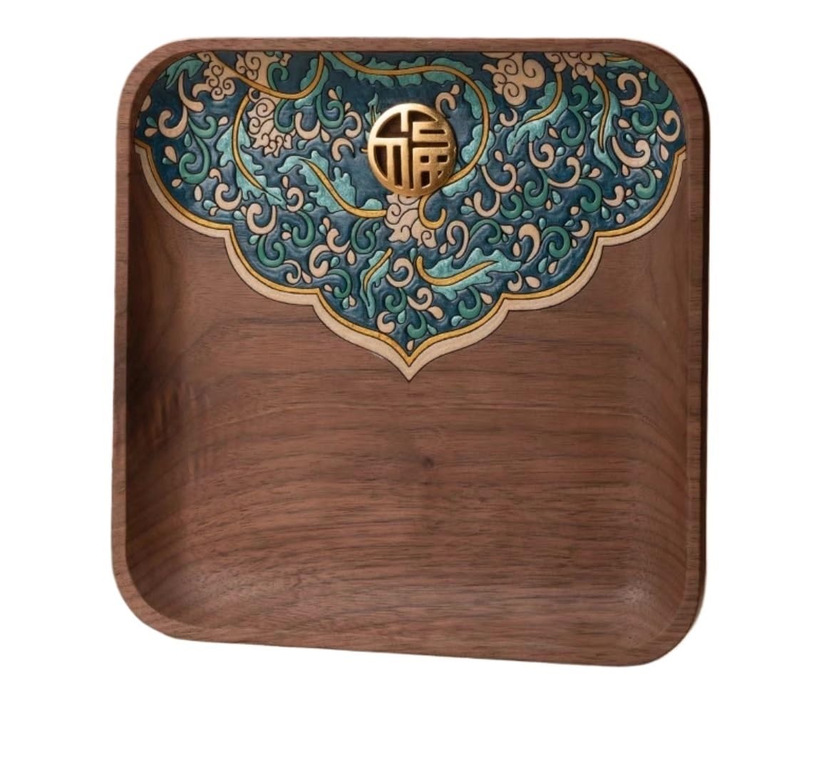 Key storage entryway ornaments walnut high-grade household solid wood tray doorway premium Chinese shelf(Walnut Small 16cm)