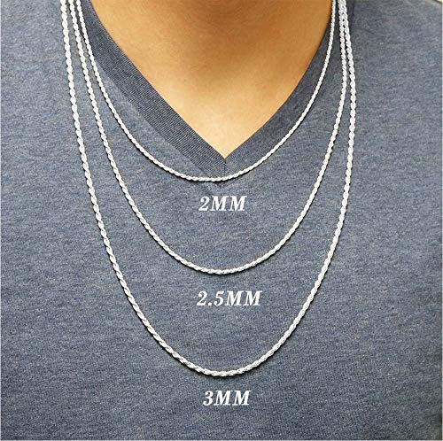 Verona Jewelers 925 Sterling Silver Diamond-Cut Rope Chain Solid Link Necklace 2MM 2.5MM 3MM- Braided Twist Necklace, Men Women,925 sterling silver necklace Made In Italy, 14-364