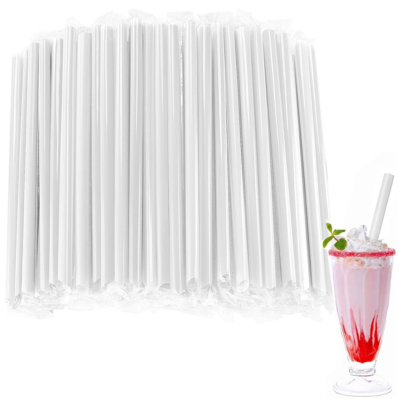 Aowin 100 Pcs Jumbo Smoothie Straws Boba Straws,Individually Wrapped Large Wide-mouthed Milkshake Drinking Straws,Disposable Plastic Straw,Cutable Plastic Bubble Tea Drinking Straw(Clear）