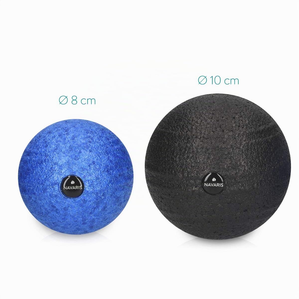 Navaris Sfere da Massaggio Fasce - Set 2x Palle Massaggianti Trigger Point Dolore Miofasciale - Palline Roller Ball Automassaggio 2 Misure - Blu Nero