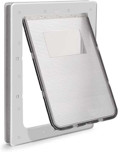 Ownpets Puerta para perro con solapa de plástico duro para mascotas y cerradura de émbolo segura, marco sólido duradero fácil de instalar, puerta