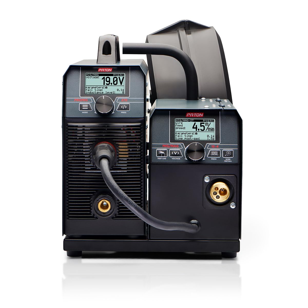 PATON ProMIG 270A soldadora MIG MAG 3 en 1, 400V, con alimentación 15-4, soldadora de electrodos con portaelectrodos y pinza de masa, protección de hilo y correa