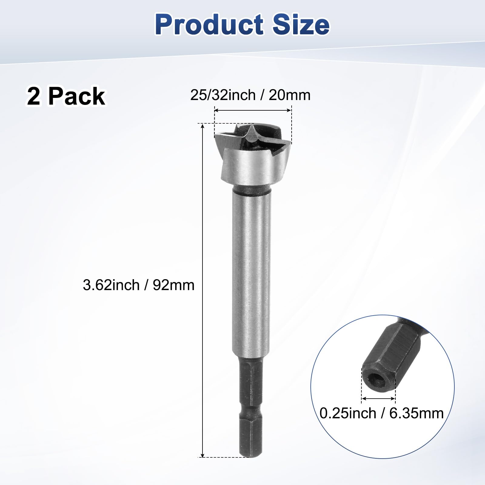 M METERXITY 2-Pack Forstner Drill Bit for Woodworking 25/32in (20mm) Carbon Steel Tip Hex Shank Hinge Cutter for Hard Wood/Plastic/Plywood/MDF - Image 3