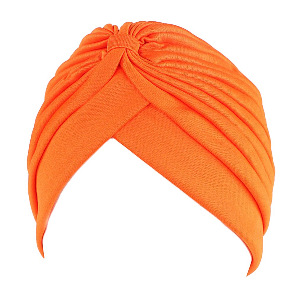COMVIP Womens Twisted Pleated Stretchable Swim Bathing Turban Cap Orange