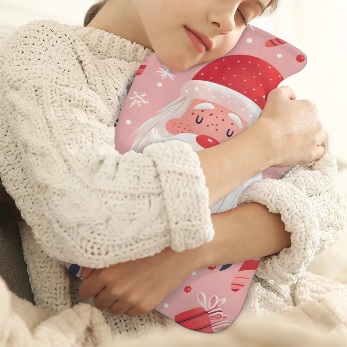 Hot Water Bottle with Soft Cover,2L Abstract Santa Claus Hot Water Bag for Hot and Cold Compress, Hand Feet Warmer, Retro Santa Claus Rubber Hot or Cold Water Bottle Halloween Christmas Decorations