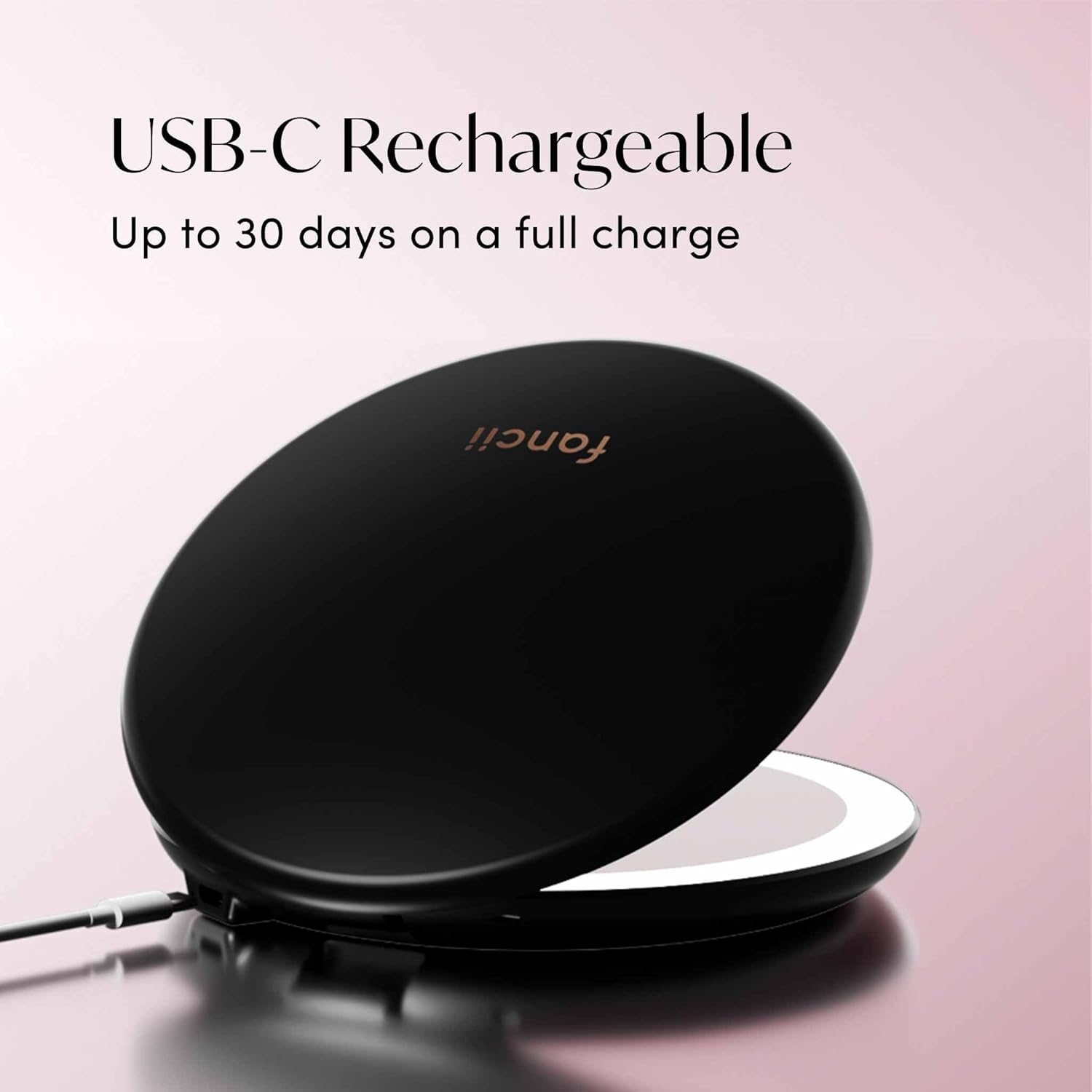 Fancii Taylor LED Lighted Travel Makeup Mirror, Rechargeable with 10x/1x Magnifying & 3 Light Settings - Compact, Portable, Large 5” Wide Hand Mirror for Handbag and Purses (Black) - Image 4