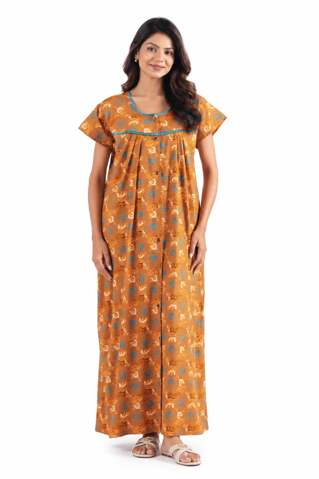 Women's All Over Printed Open Front Full Cotton Nighty/Maxi/Nightgown/Nightwear WSR-198-image-42