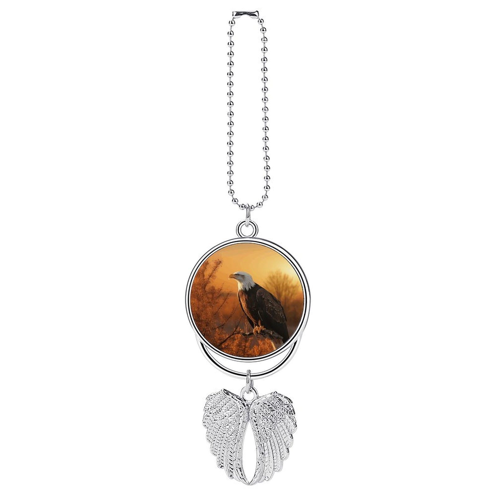 Golden Sunset Bald Eagle Car Pendant Personalized Car Hanging Ornament Auto Rear View Mirror Hanging Decoration Accessories Metal Cars Interior Ornament for Most Cars Truck SUV