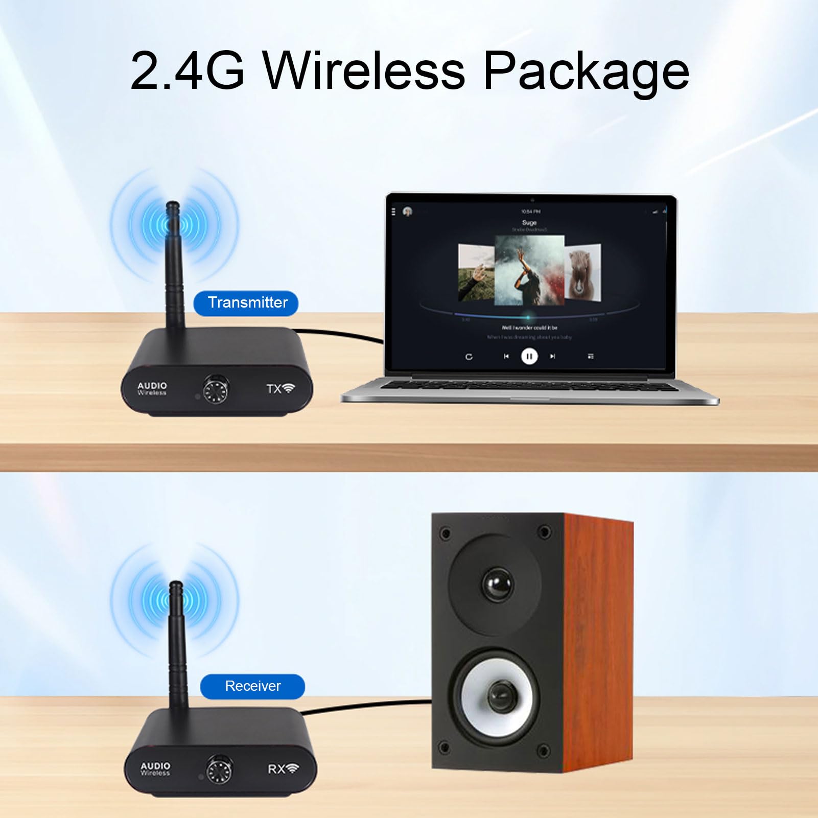 Bezprzewodowy Nadajnik-Odbiornik Audio 2,4 Ghz, Zasięg 328 Stóp, Zerowe Opóźnienia, Zestaw Bezprzewodowego Adaptera Audio Z Kablem AUX, Do Głośników, Wzmacniaczy, Soundbarów