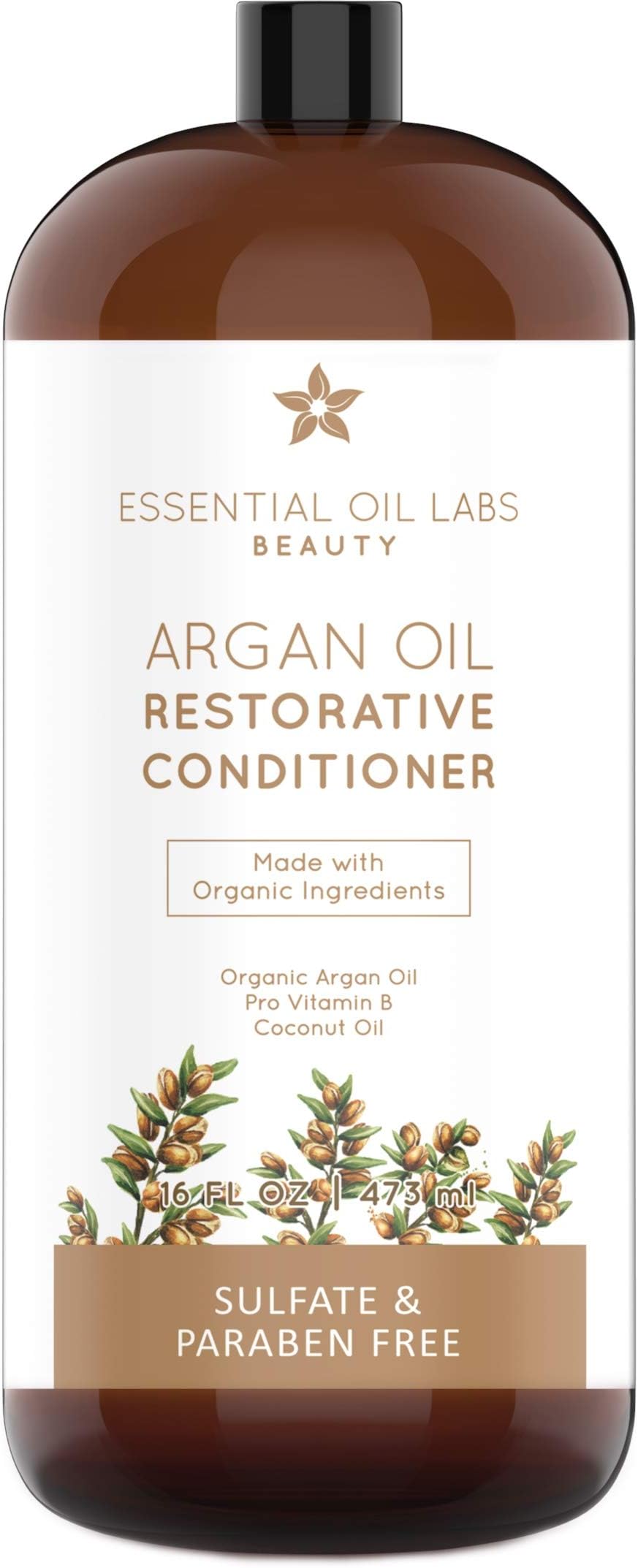 Essential Oil Labs Argan Oil Conditioner 16 oz, Restorative - Organic Ingredients for all Hair Types