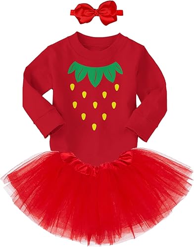 Miniatura 2 de Tcombo Disfraz de fresa, lindo y adorable body de bebé + falda tutú + diadema de lazo