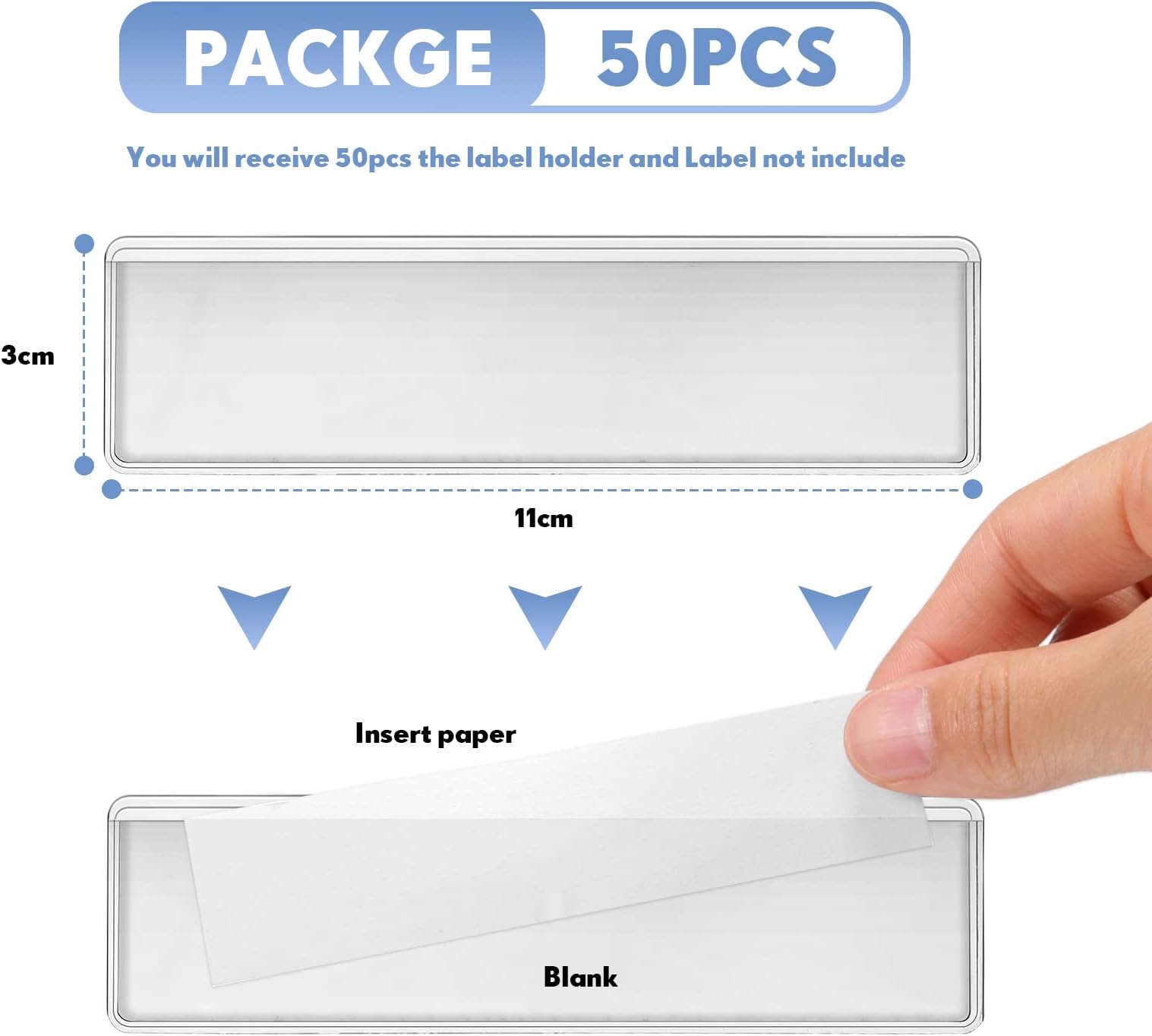 Label Holders Adhesive Shelf Tag 1.2 x 4.3 Inch Clear Shelf Tag Index Card Pockets Plastic Drawers File Cabinet Storage Bins Label Holder for Supermarket Bookshelf Mailbox Business Kitchen (50 Pack)