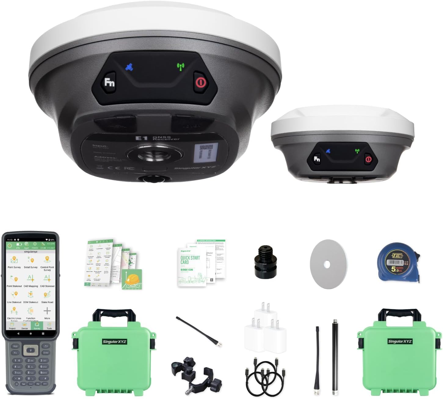 E1 Lite GNSS RTK Surveying Equipment, RTK GNSS GPS with IMU Rover & Base, GPS RTK Handheld Collector with Software, 1cm Accuracy, 1408 Channels, 60° Tilt Survey, 5km UHF Range