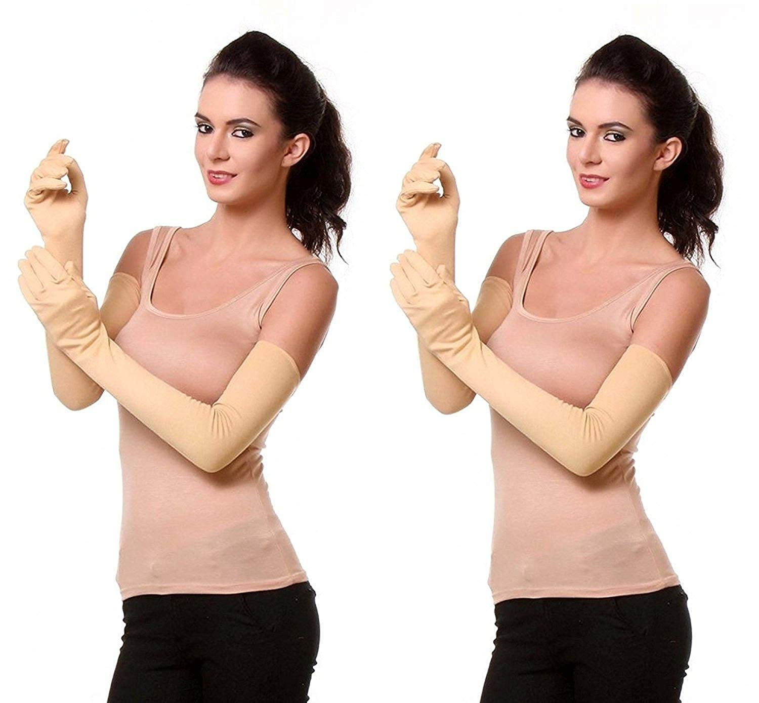 Sun Protection Cotton Full Hand Gloves For Men/Women (Skin Color)-Pack of 2