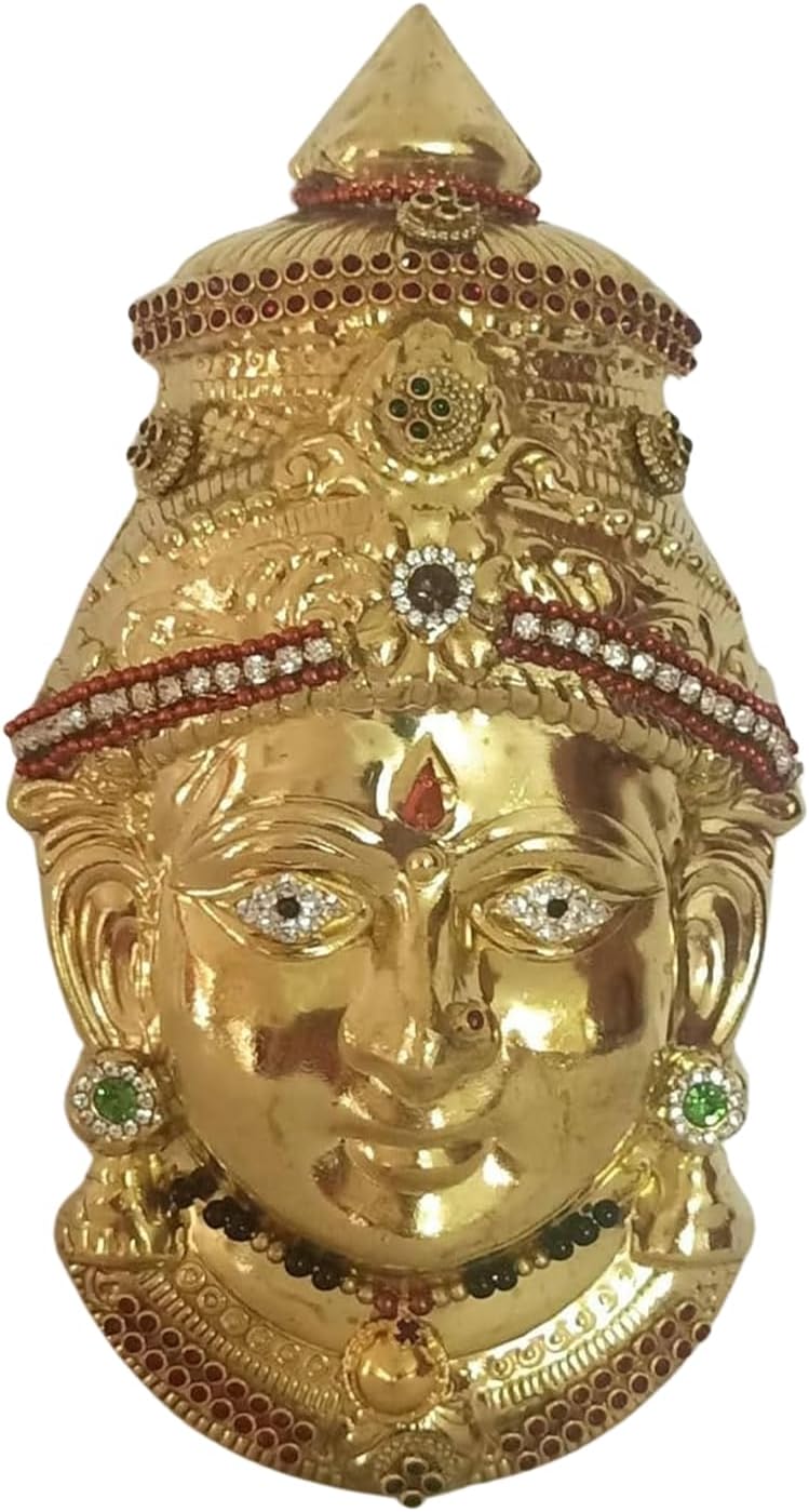 PUJA CELEBRATIONS Brass Amman Devi Face Decorated, Varalakshmi Devi Face Online, Lakshmi Devi Face,Ammavari Face, Varalakshmi Devi Face, Mahalakshmi Face Material: Metal (7 inches)