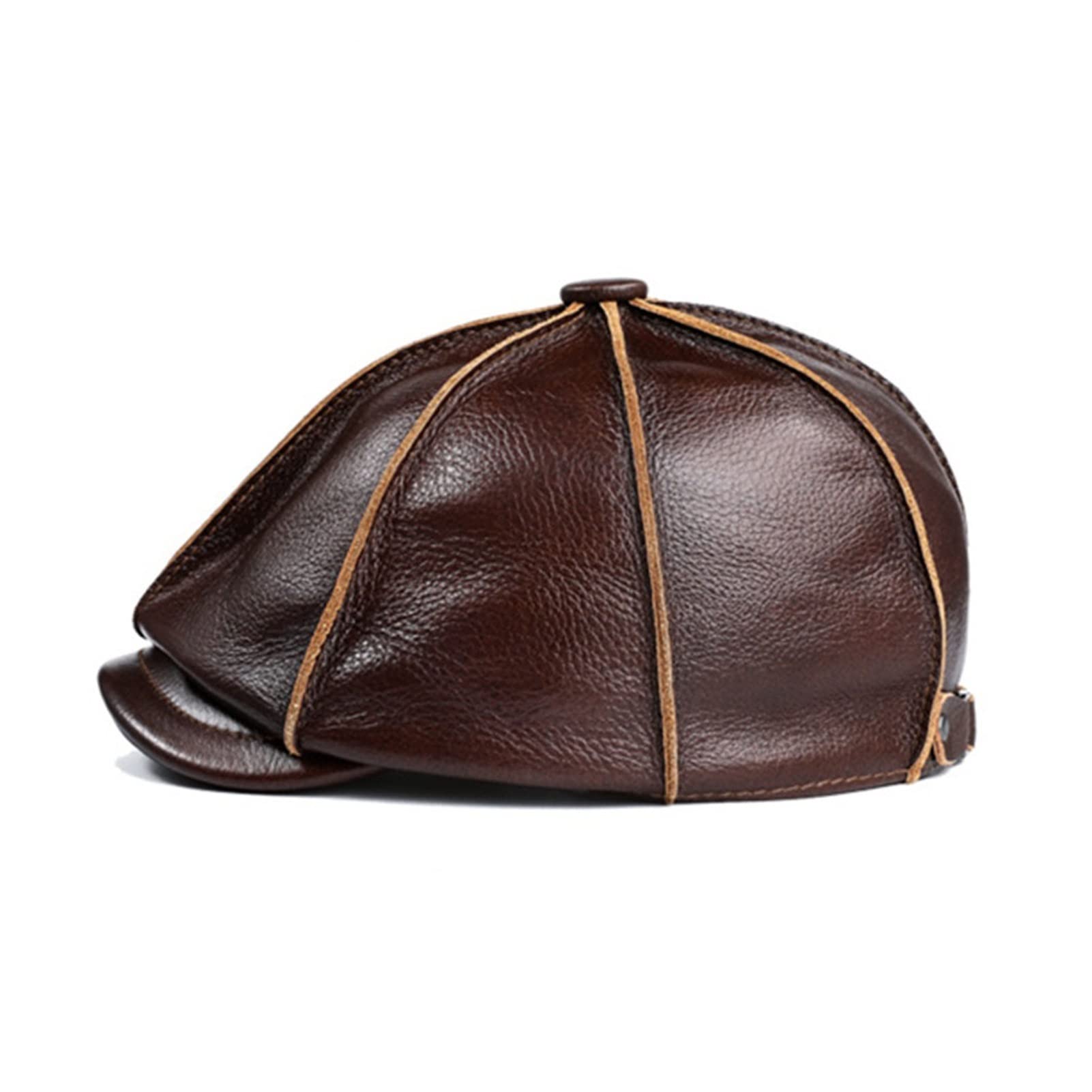 Prawdziwej skóry Newsboy Cap Mężczyźni Real Cowskin Leather Octedal Hat Jesień Zima Hi-GH Q-Uality Kapelusze dla mężczyzn Akcesoria
