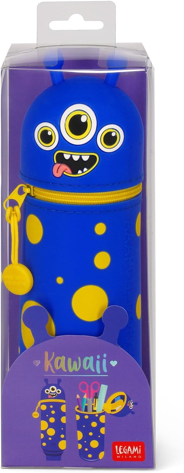 LEGAMI Set mit 7 radierbaren Gelstiften + 2-in-1-Federmäppchen – mit thermoempfindlicher Löschtinte, verschiedene Tintenfarben und Schaftdesigns, 0,7 mm Spitze (Monster)