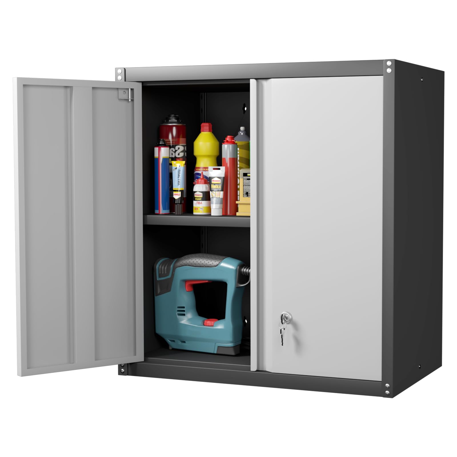 metal wall cabinet, wall mounted garage cabinets, locking storage with adjustable shelves, wall mounted garage cabinet with doors, floating cabinet