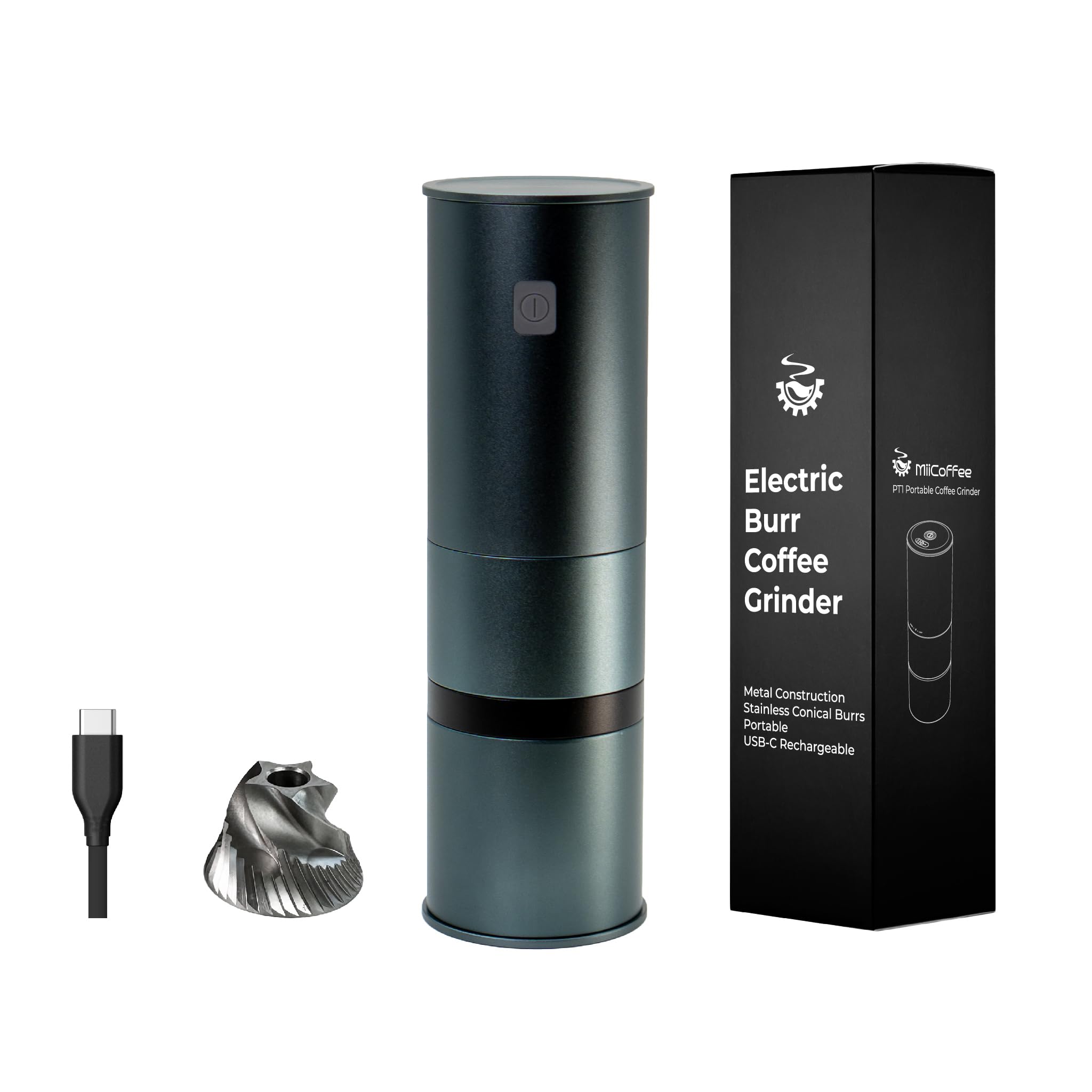 MiiCoffee PT1 Portable Electric Burr Coffee Grinder, USB-C 