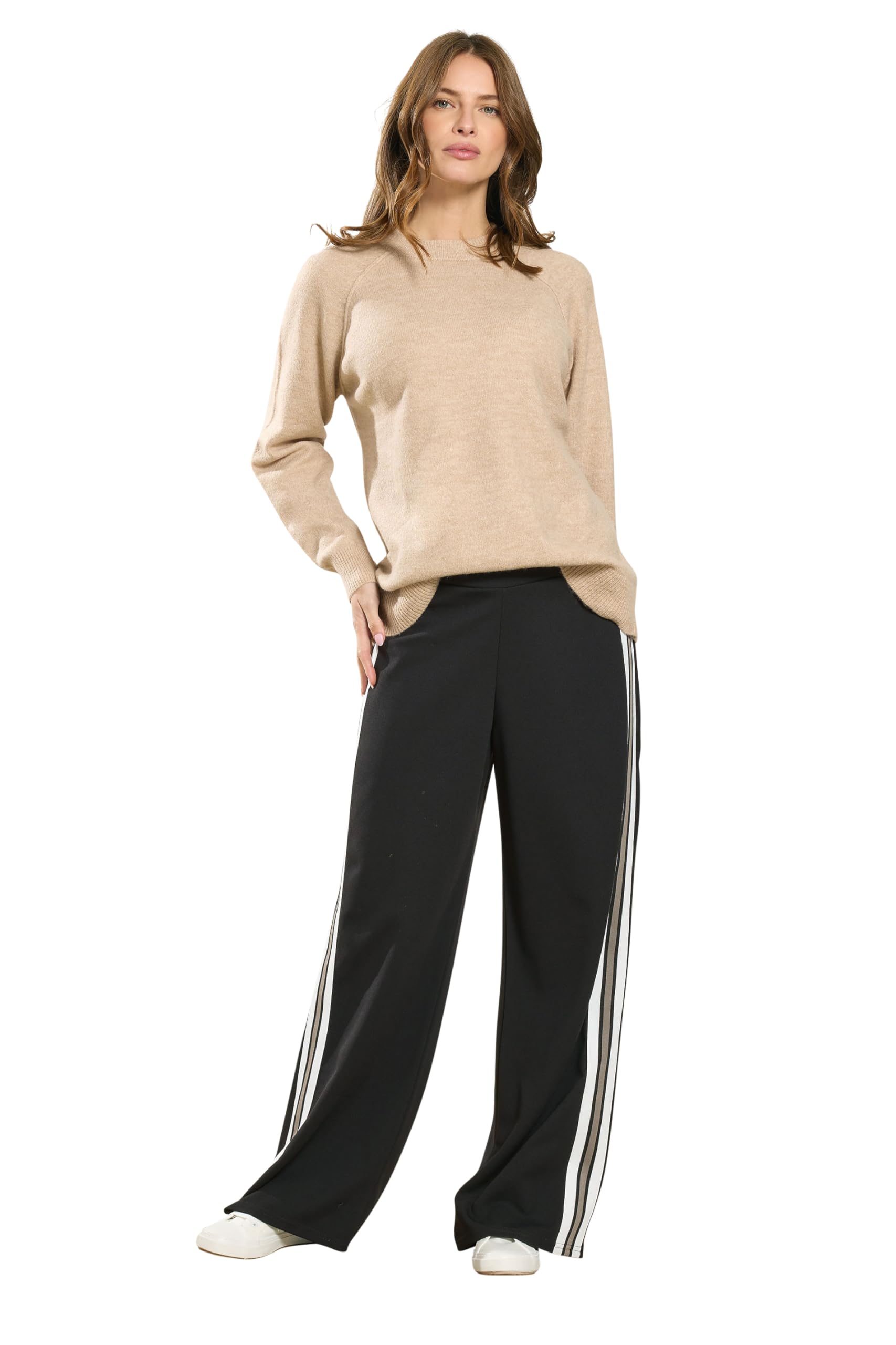 Women's Black M&Co M&Co Jersey Side Stripe Wide Leg Trousers Size Petite > 10
