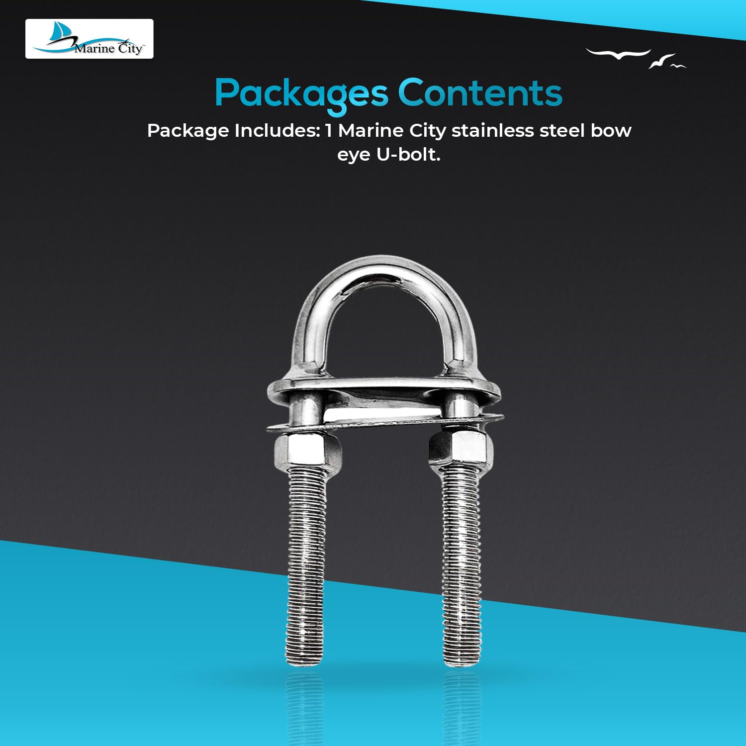 MARINE CITY 304 Stainless Steel Bow Eye U-Bolt 3/8" Welding Plate, Mirror Polished 4 Inches Length, Marine Hardware for Boats, Ships & Yachts