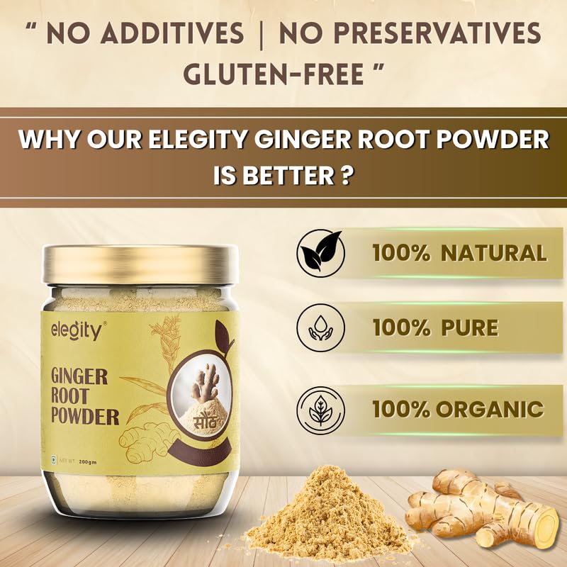 Image of Elegity Ginger Root Powder 200 gm (Pack of 2) | No Added Preservatives | Sukku Podi | Dry Sonth | Adrak Powder for Cooking and Health