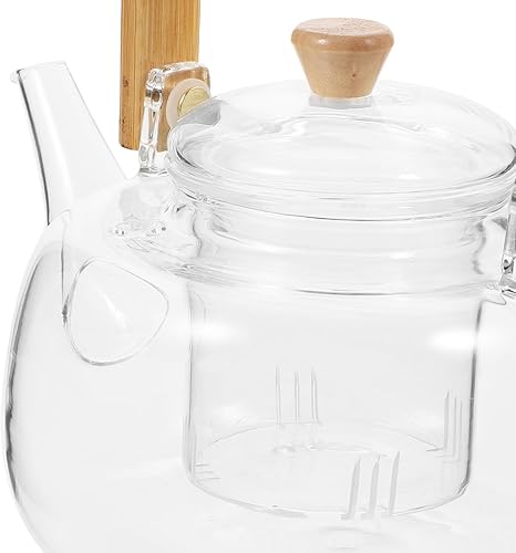 Miniatura 7 de UPKOCH Tetera de vidrio transparente con infusor extraíble, tetera de borosilicato para té de hojas sueltas, apta para estufas de 34 onzas, mango de