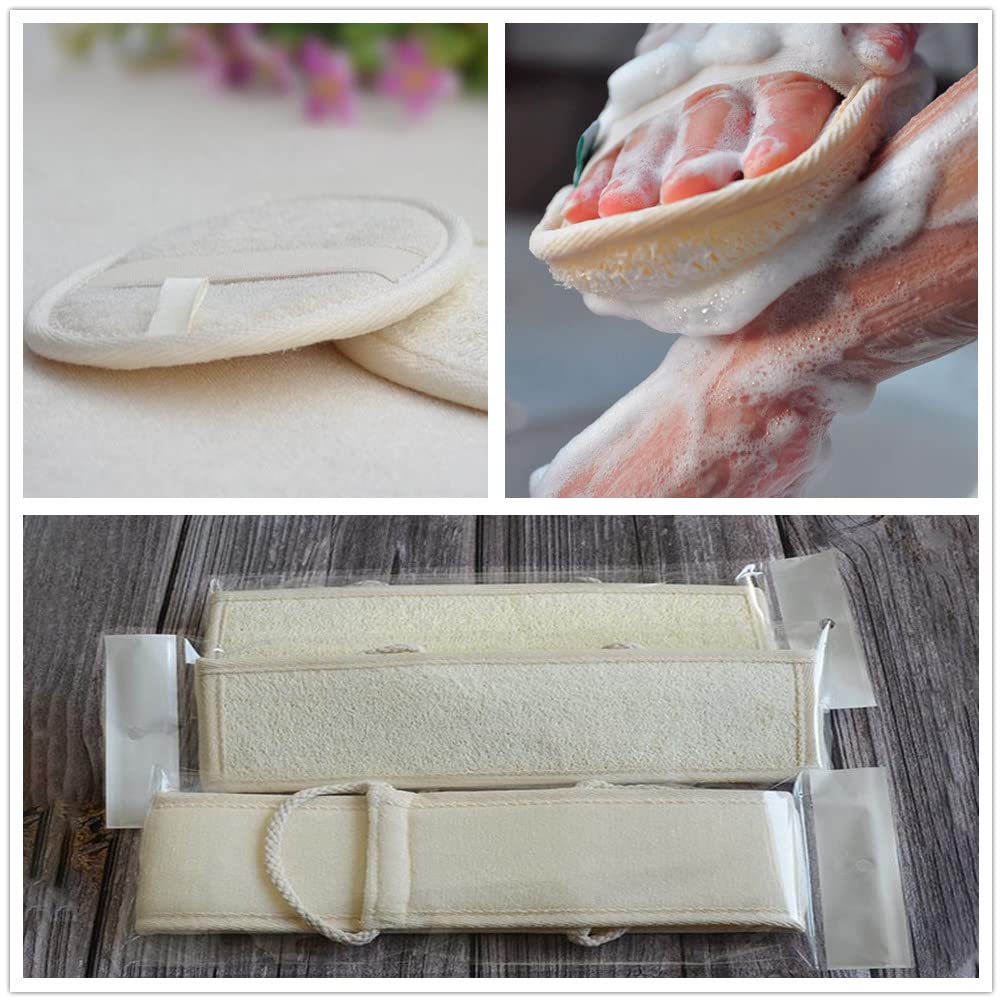 Luffa gąbka do czyszczenia pleców, naturalna gąbka do kąpieli, pasek do kąpieli z gąbką Luffa, peeling do kąpieli, masaż i pielęgnacja ciała, pas do masażu dla mężczyzn i kobiet, 2 sztuki