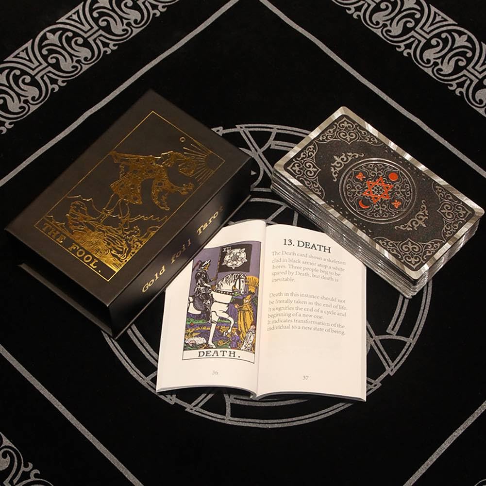 Générique Gold Foil Tarot, Version Anglaise des Outils de Divination, Cartes de Jeu de société de Divertissement Familial, charmants Decks Premium Gold Foil Tarot, Hexagonal Silver,12 * 7cm