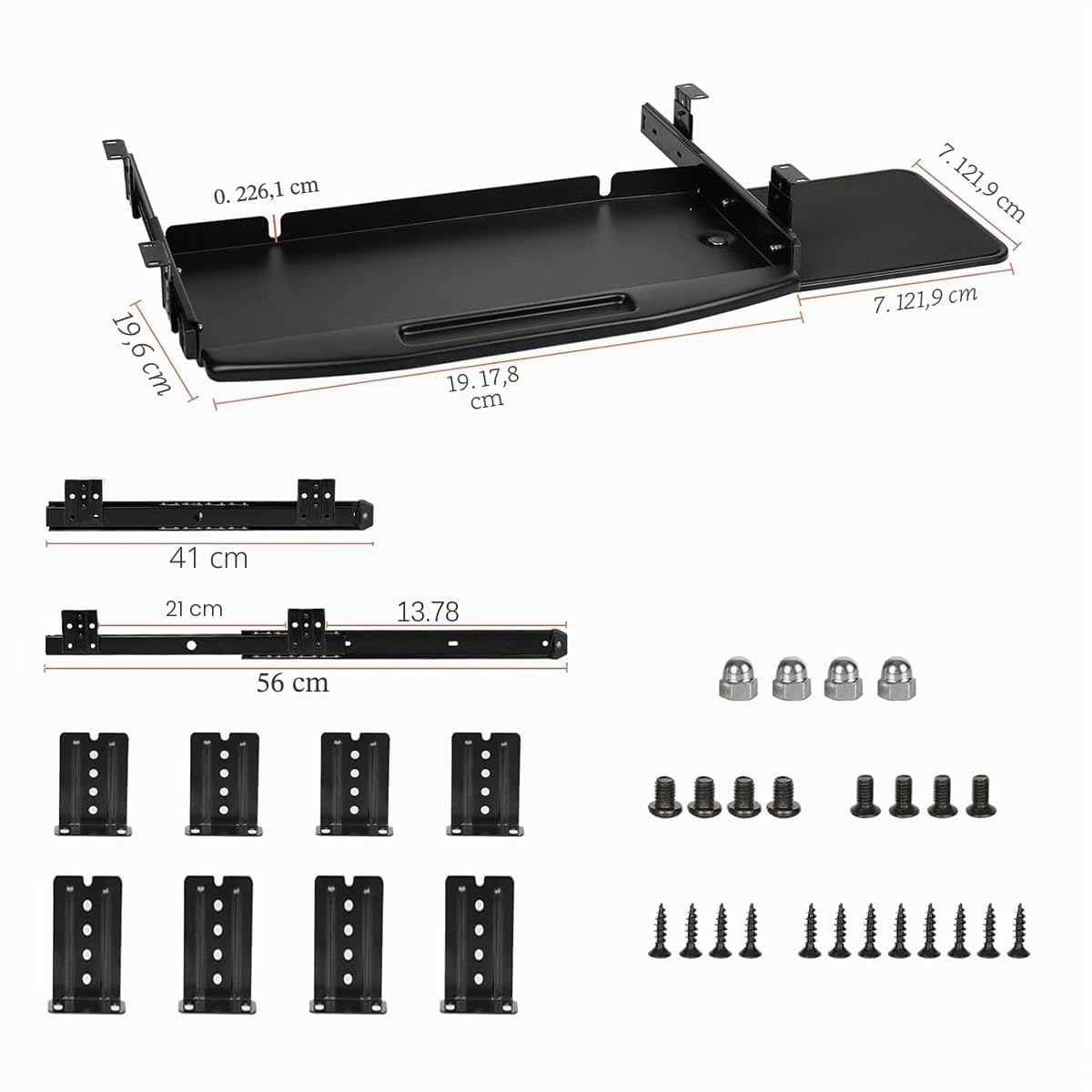 Plateau Pour Clavier Sous Le Bureau, 50 Cm (L) X 25,4 Cm (L) Avec Plate-Forme De Souris Rotative à 360°, éTagèRe Coulissante Pour Clavier Sous Le Bureau, Support De Clavier Monté Sous Le Bureau (Noir)