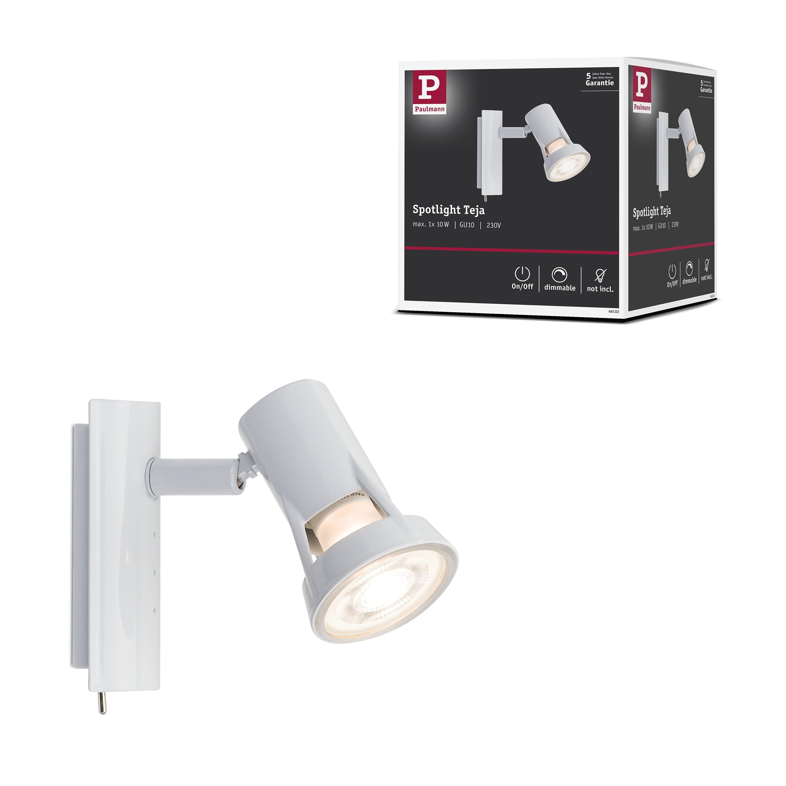 Paulmann 66702 Spotlight Teja max. 10 watt spot White wall luminaire Metal wall lamp GU10