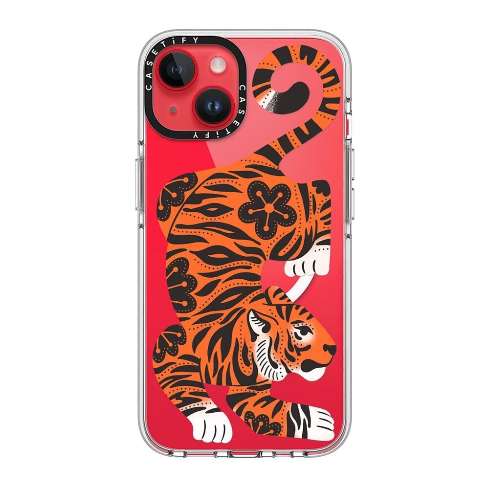 CASETiFY Transparente Schutzhülle für iPhone 14, vergilbt nicht, 2 m Fallschutz, kompatibel mit Magsafe, Fierce Tiger, transparent