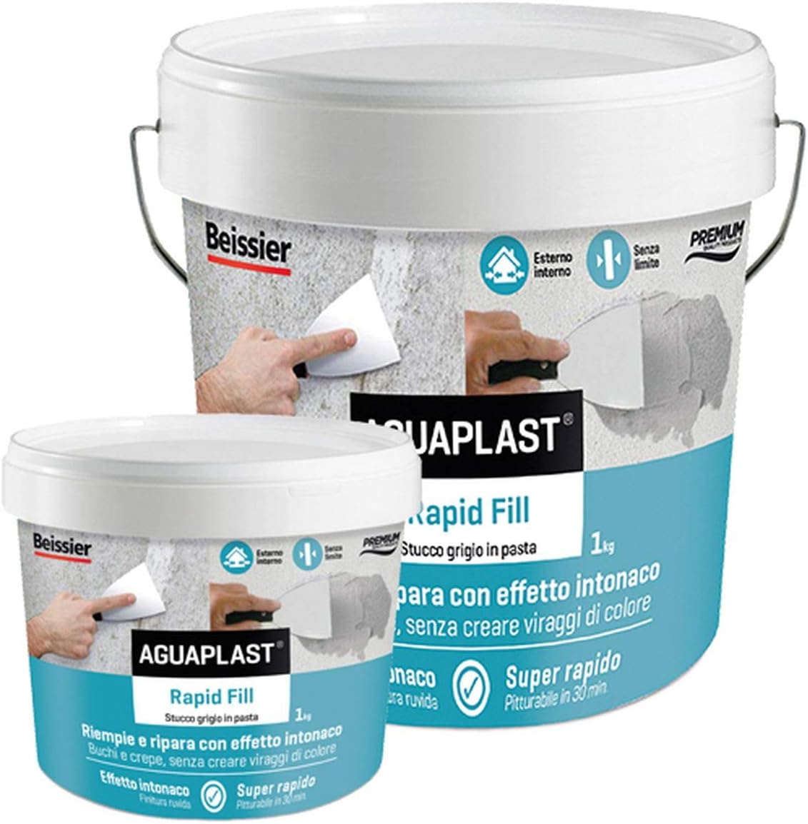 AGUAPLAST RAPID FILL KG.1 PASTA - Putty in plaster effect, paintable in 30 minutes, ideal for closing holes, holes and cracks