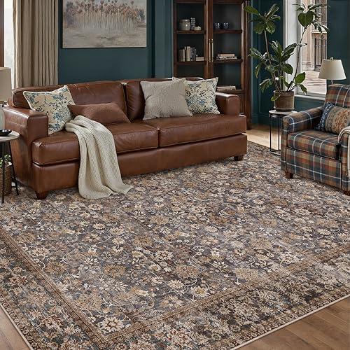 HUGEAR 8x10 Machine Washable Rugs Tradition Brown Hallway Large Area