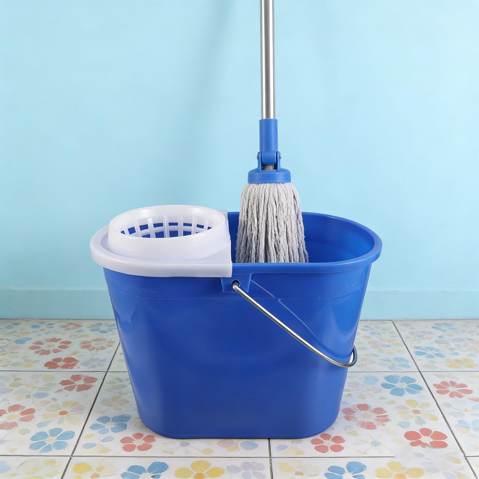 Cubo Integrado Escurridor Fregona de Plástico con y Azul Asa