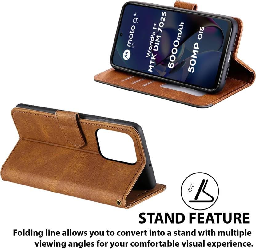 Image of Flip Cover Compatible for Moto G64 5G | Motorola G64 5G | PB2E0003IN | PB2E0005IN | PB2E0006IN | PB2E0007IN Back Cover Soft Silicon TPU Flip Cover Executive Executive Brown, Magnetic Closure