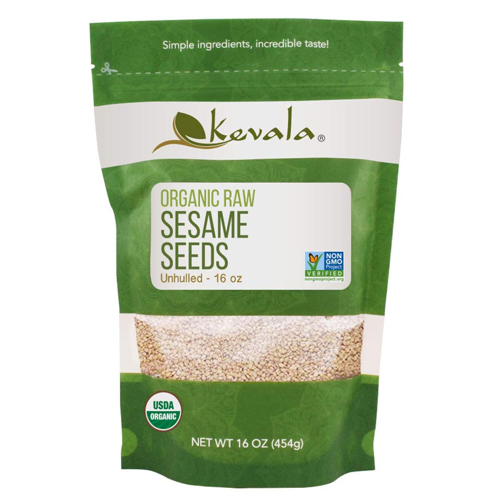 Kevala Organic Raw Sesame Seeds (Unhulled) – Gluten Free Seeds Perfect for Preparing East Asian Dishes, Ingredient for Making Tahini Paste at Home, Can be Used in Cooking and Baking, 1 lb, 16 oz
