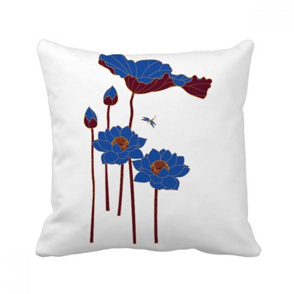 Oreiller fleur de lotus bleu et libellule, une idée cadeau originale pour déco de canapé