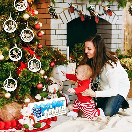 Springflower 6Pcs Wooden Christmas Farmhouse Rustic Ornaments, Wooden Hanging Ornaments Set For Christmas Tree Decorations, 3-Layer Carving Wooden Hanging Crafts, Gift Tags Pendants,3.8" Diameter #TOP5